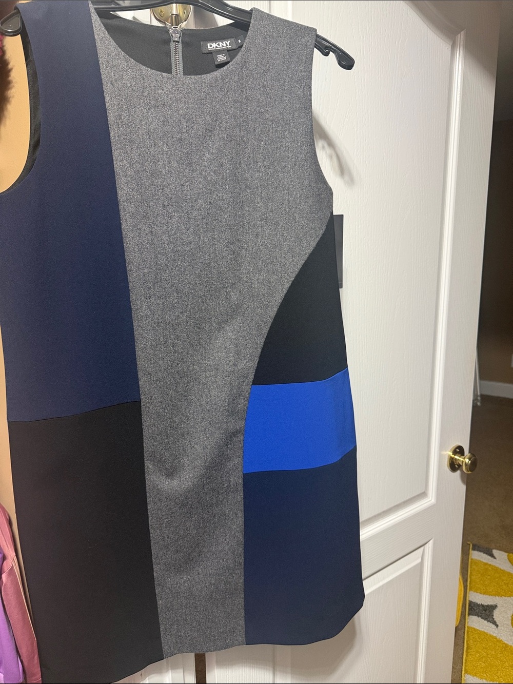 DKNY Colorblock Sleeveless Mini Dress in Gray, Black & Blue